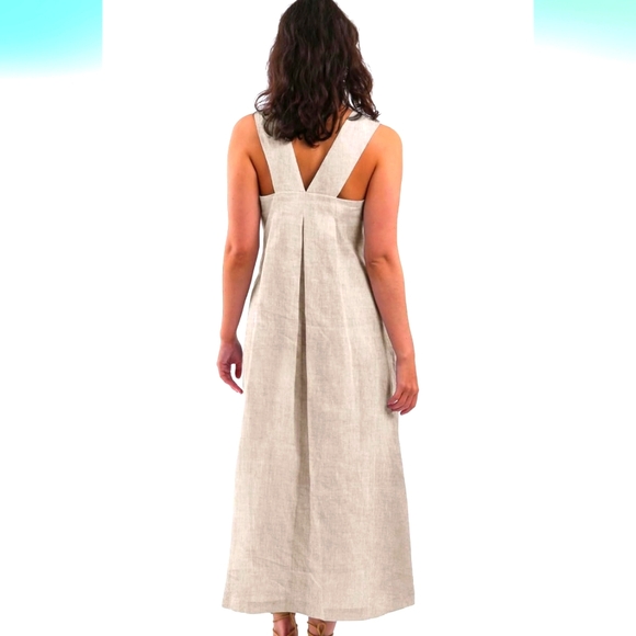 Pazzo Oatmeal cotton square neck Maxi Dress OS - Picture 2 of 16